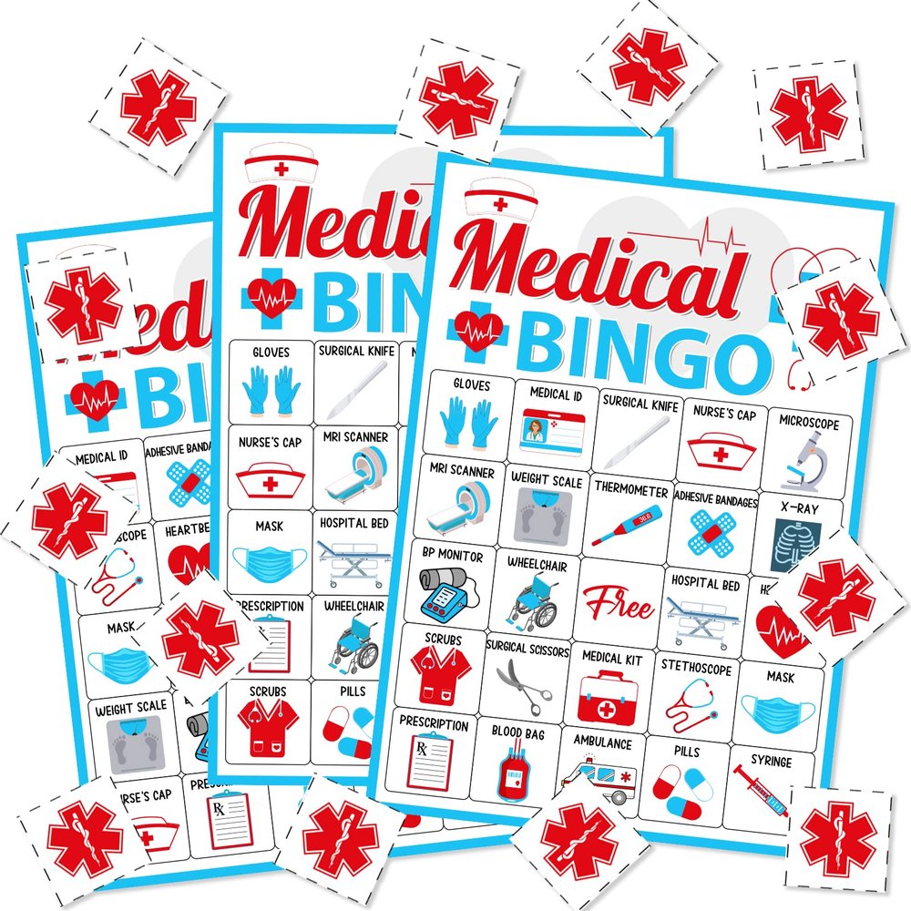 Cheereveal Nurse Graduation Party Games, Nurse Graduation Bingo Game with 12 Player Chips, 24 Medical Bingo Cards for Graduation Party Games 2026, Nursing Grad Party Activities Supplies