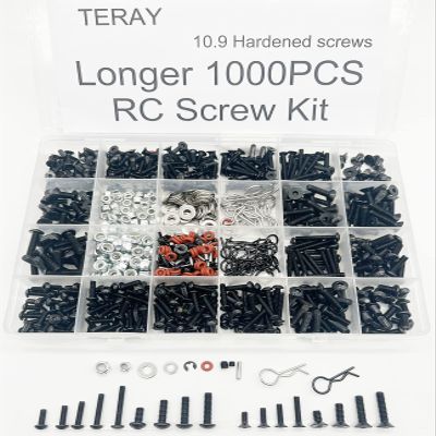 1000pcs Universal RC Screw Kit Screws Assortment Set, Hardware Fasteners for Traxxas Axial Redcat HPI Arrma SCX10 Losi 1/8 1/10 1/12 1/16 Scale RC Cars Trucks Crawler (1000pcs Longer RC Screws)