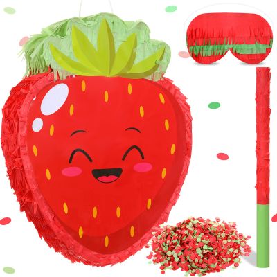 Sratte Strawberry Piata Fruit Summer Theme Includes Stick Blindfold Confetti Fruit Piata Birthday Party Decorations for Summer Tropical Party Supplies Fiestas Carnival Game