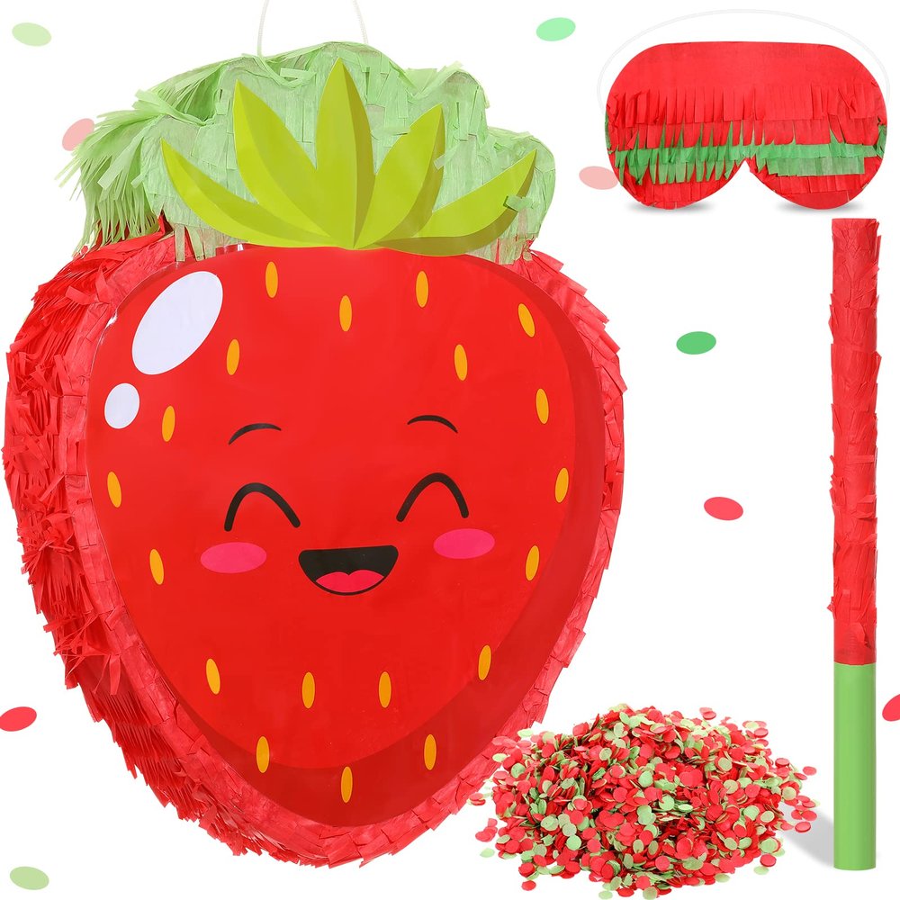 Sratte Strawberry Piata Fruit Summer Theme Includes Stick Blindfold Confetti Fruit Piata Birthday Party Decorations for Summer Tropical Party Supplies Fiestas Carnival Game