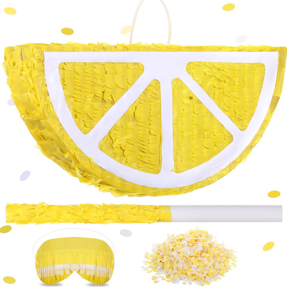Sratte Lemon Piata Fruit Summer Theme Includes Stick Blindfold Confetti Small Fruit Piata Birthday Party Decorations for Fiestas Summer Tropical Party Supplies Carnival Game