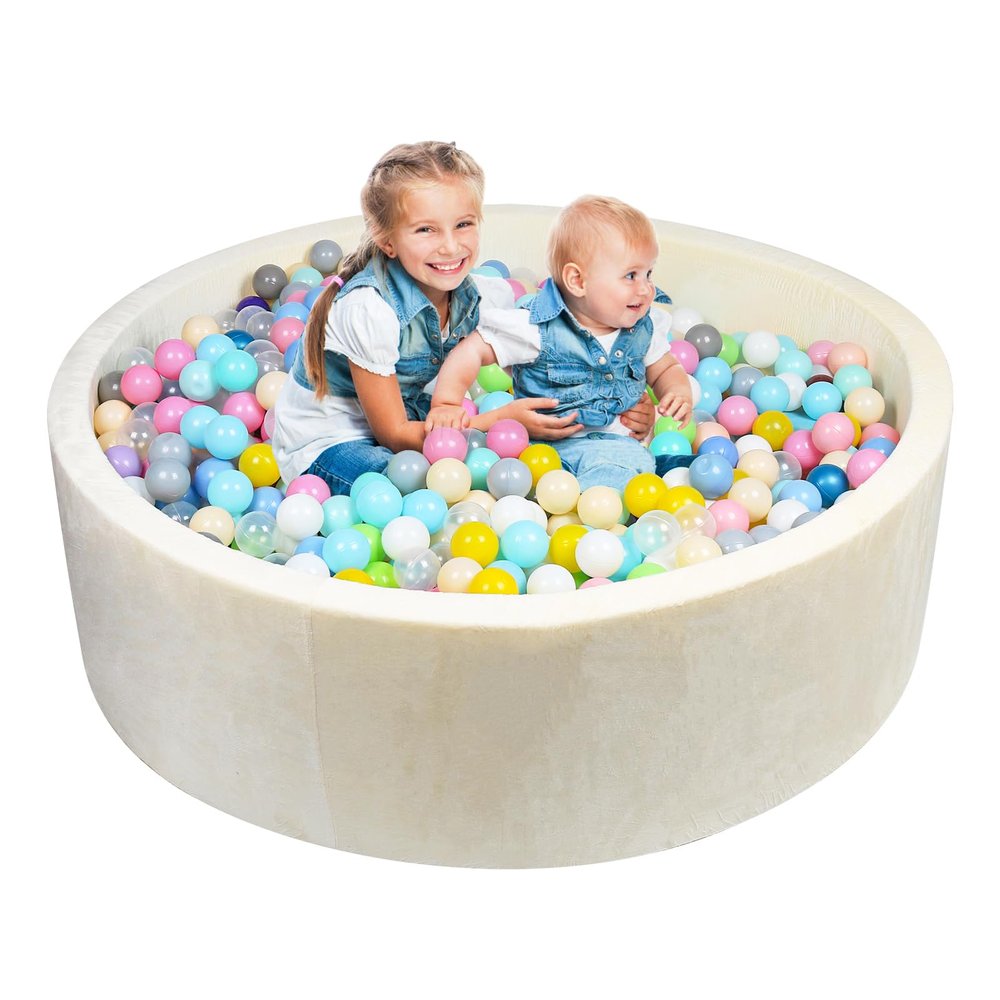 Foam Ball Pit for Toddlers - CALEPTONG 47.2"x 13.8" Extra Large Round Baby Ball Pit Without Balls, Soft Coral Fleece Kids Ball Pool Baby Playpen, Ideal Gift for Kids Indoor Outdoor Game - Cheese White