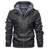 Maiyifu-GJ Casual Motorcycle Jacket for Men Faux Leather Windproof Moto Coat Vintage Bomber Hoodie with Removable Hood (Black,Medium) view 1