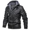 Maiyifu-GJ Casual Motorcycle Jacket for Men Faux Leather Windproof Moto Coat Vintage Bomber Hoodie with Removable Hood (Black,Medium) view 2