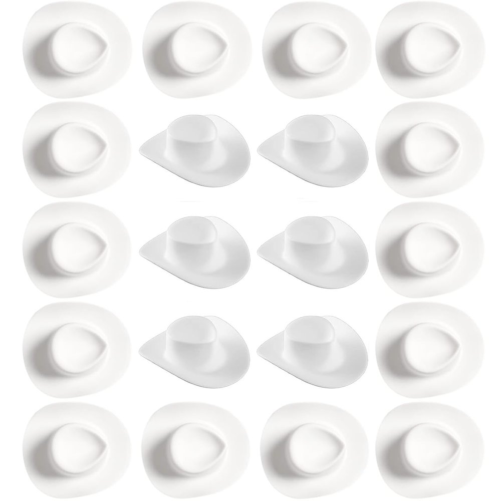 20 Pieces Plastic Mini Cowboy Hat for Crafts Mini Cowboy Hats Mini Sombrero Hats Drink Hat Cowgirl Hat Doll Hat Mini Cowgirl Hats for Drinks(White)