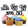 Gyufise 30Pcs 50th Birthday Cupcake Toppers 50 Fabulous Cupcake Picks Cheers to 50 1976 Cake Decorations for Happy 50th Birthday Wedding Anniversary Party Decoration Supplies Black view 1