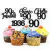Gyufise 30Pcs 90th Birthday Cupcake Toppers 90 Fabulous Cupcake Picks Cheers to 90 1936 Cake Decorations for Happy 90th Birthday Wedding Anniversary Party Decoration Supplies Black view 1