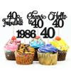 Gyufise 30Pcs 40th Birthday Cupcake Toppers 40 Fabulous Cupcake Picks Cheers to 40 1986 Cake Decorations for Happy 40th Birthday Wedding Anniversary Party Decoration Supplies Black view 1