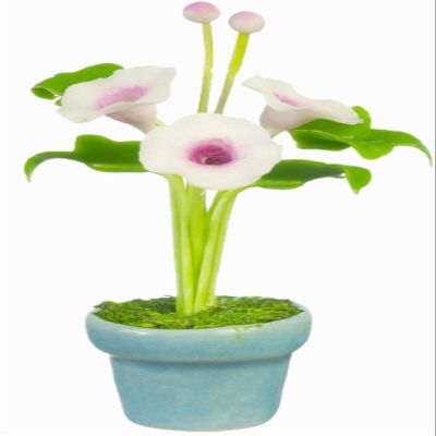 Dolls House Morning Glory Artificial Flower in Blue Plant Pot Ornament Accessory