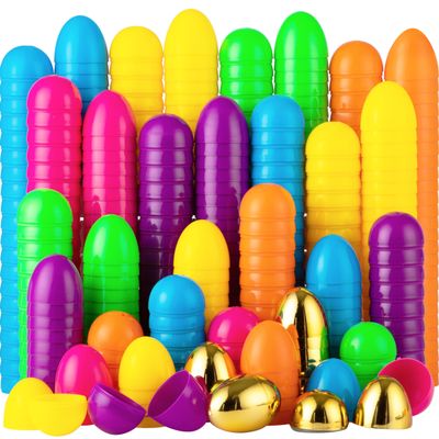 JOYIN 200PCS Easter Eggs, Empty 2.3" 194PCS Colorful with 6PCS Golden Eggs Bulk Plastic Fillable for Easter Hunt Party Favor Basket Stuffers Filler Classroom Prize Supplies Decor