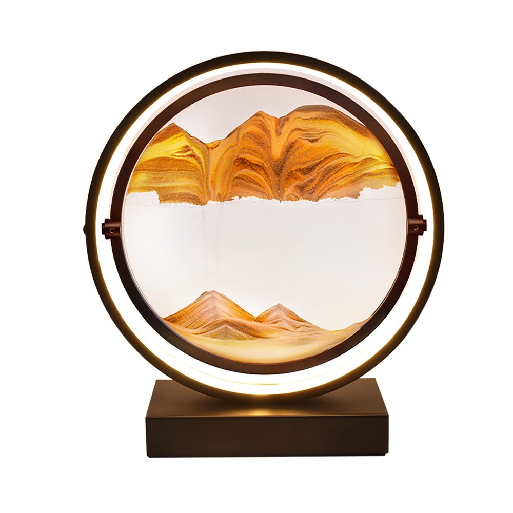 PROPFE Moving Sand Art Picture Flowing Sand Painting,Round Glass 3D Deep Sea Sandscape in Motion Display Quicksands Painting Frame,Relaxing Desktop Home Decor Party Gift