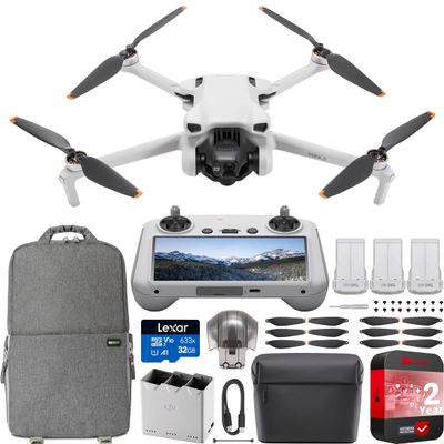 DJI Mini 3 Camera Drone Quadcopter + RC Smart Controller (With Screen) + Fly More Kit, 4K Video, 38min Flight Time, True Vertical Shooting, Intelligent Modes Bundle w/Deco Gear Backpack +Accessories