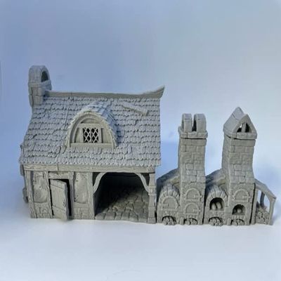 Bakery - HERO Creations - 1:28 - RPG - Miniature Terrain - Scenery - 3D Printed - Dungeons and Dragons - DND - Pathfinder (Dilapidated Shingle roof)