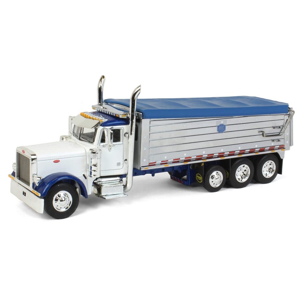 DCP 1/64 White/Blue Peterbilt 379 w/Tri-axle Chrome MAC Dump Body 60-1343