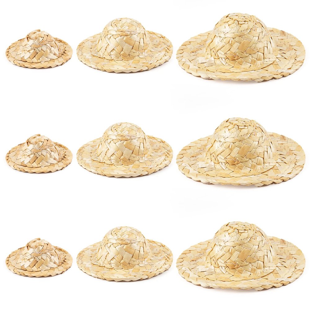 AUEAR, 9 Pack Straw Mini Hat Cute Knitting Cap Dress for House Decoration 3 Sizes