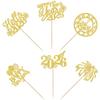 24 PCS 2026 Happy New Year Cupcake Toppers Glitter Balloon Fireworks Clock Hello 2026 Cupcake Picks for Cheers to 2026 Happy New Year Theme Holiday Party Cake Decorations Supplies Gold view 3