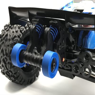 QingLeng Nylon Sturdy & Stable Wheelie Bar with Dual Spring Buffer for Traxxas 1/10 EREVO 2.0 E-REVO E REVO - Blue Wheels