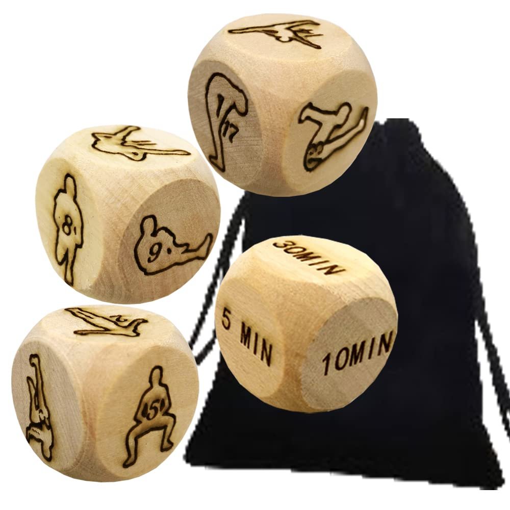 4Pcs Luxury Wooden Yoga Fitness Exercise Decision Dice Naughty Night Dice/Yoga Sports Game Dice Couple Dice Portable Choices Gift Gift