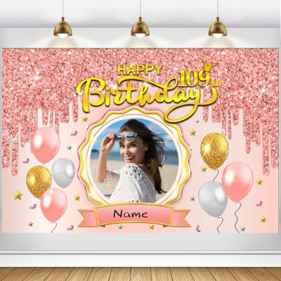 Custom Happy 109th Birthday Banner - 109 Years Old Birthday Decorations Party Supplies for Women - Rose Gold