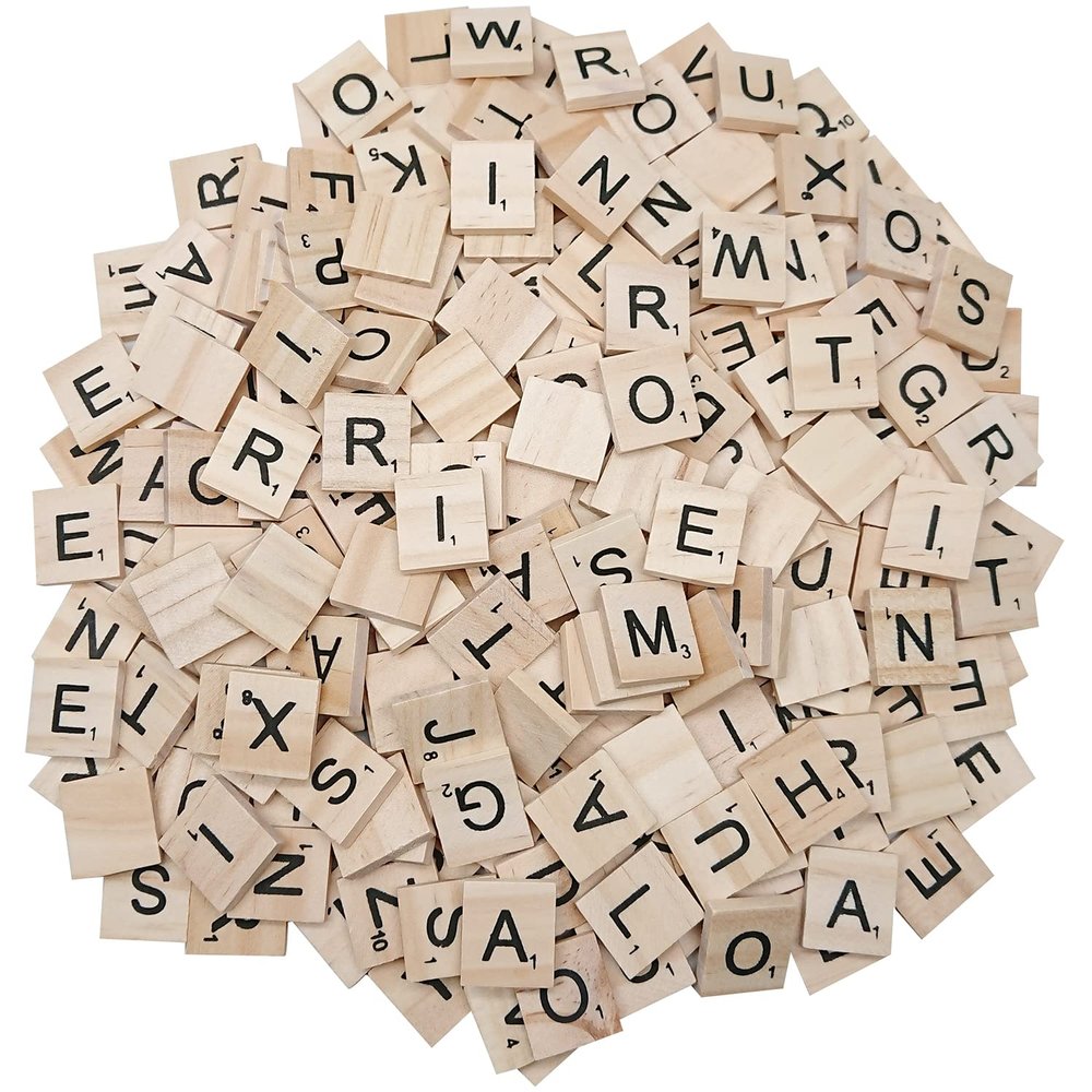 200 PCS Wood Spelling Tiles DIY Wooden Letters for Spelling Wood Tile Game