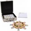 RNK Gaming Mexican Train Dominoes Set Double 12 Color with Numbers and Wooden Hub 8 Metal Trains and Aluminum Case view 1