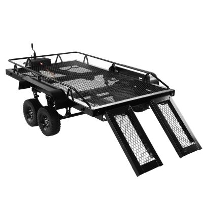 RC Trailer, 1/10 Heavy Duty RC Car Trailer Flatbed Trailer Kit, Metal Trail Car Trailer Accessory with 4 Tires for for Scx10 90046 90047 Cc01 D90 D110 1/10 RC Car