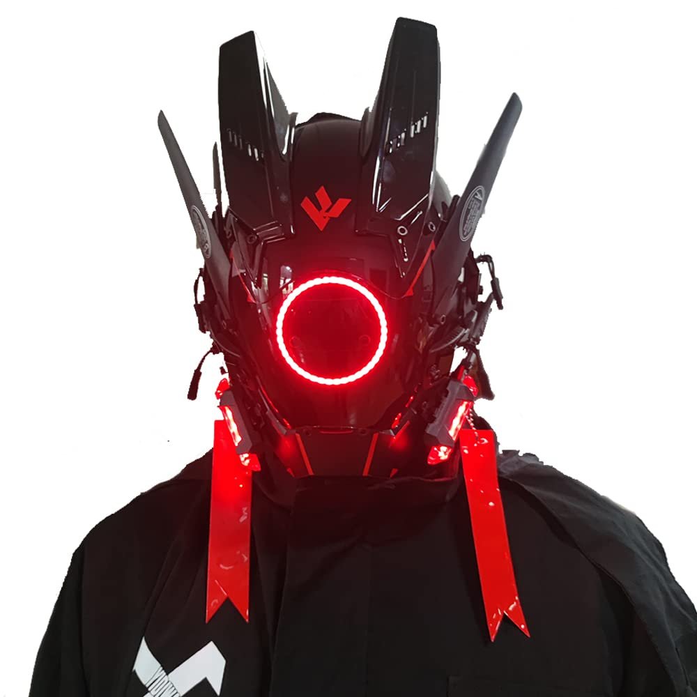 MAKSJIUCosplay Halloween Party Mask, Street Photography Cos Props Mask, LED Light-emitting Punk Mask
