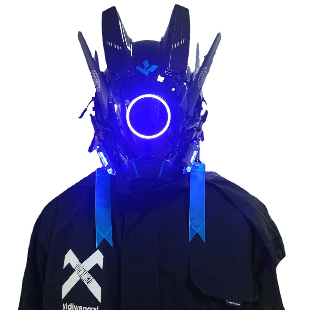 MAKSJIUCosplay Halloween Party Mask, Street Photography Cos Props Mask, LED Light-emitting Punk Mask