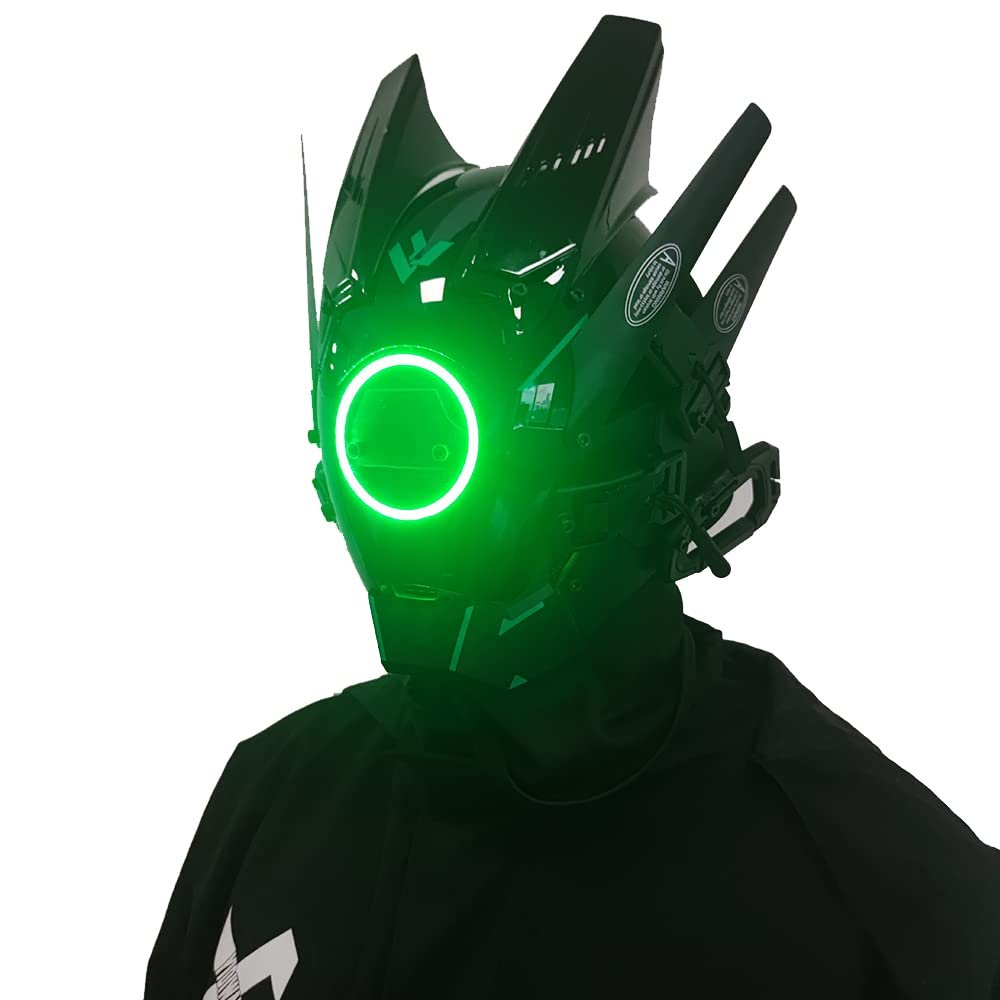 MAKSJIUCosplay Halloween Party Mask, Street Photography Cos Props Mask, LED Light-emitting Punk Mask