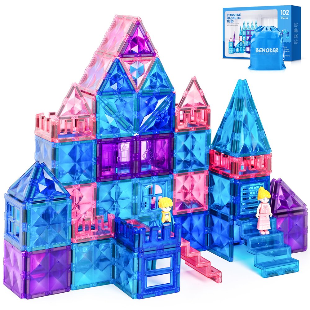 BENOKER Castle Magnetic Tiles, 3D Building Blocks STEM Educational Kids Toys for Pretend Play, 3 4 5 6 7 8 Year Old Birthday Gifts for Boys and Girls, Preschool Learning Toys for Christmas