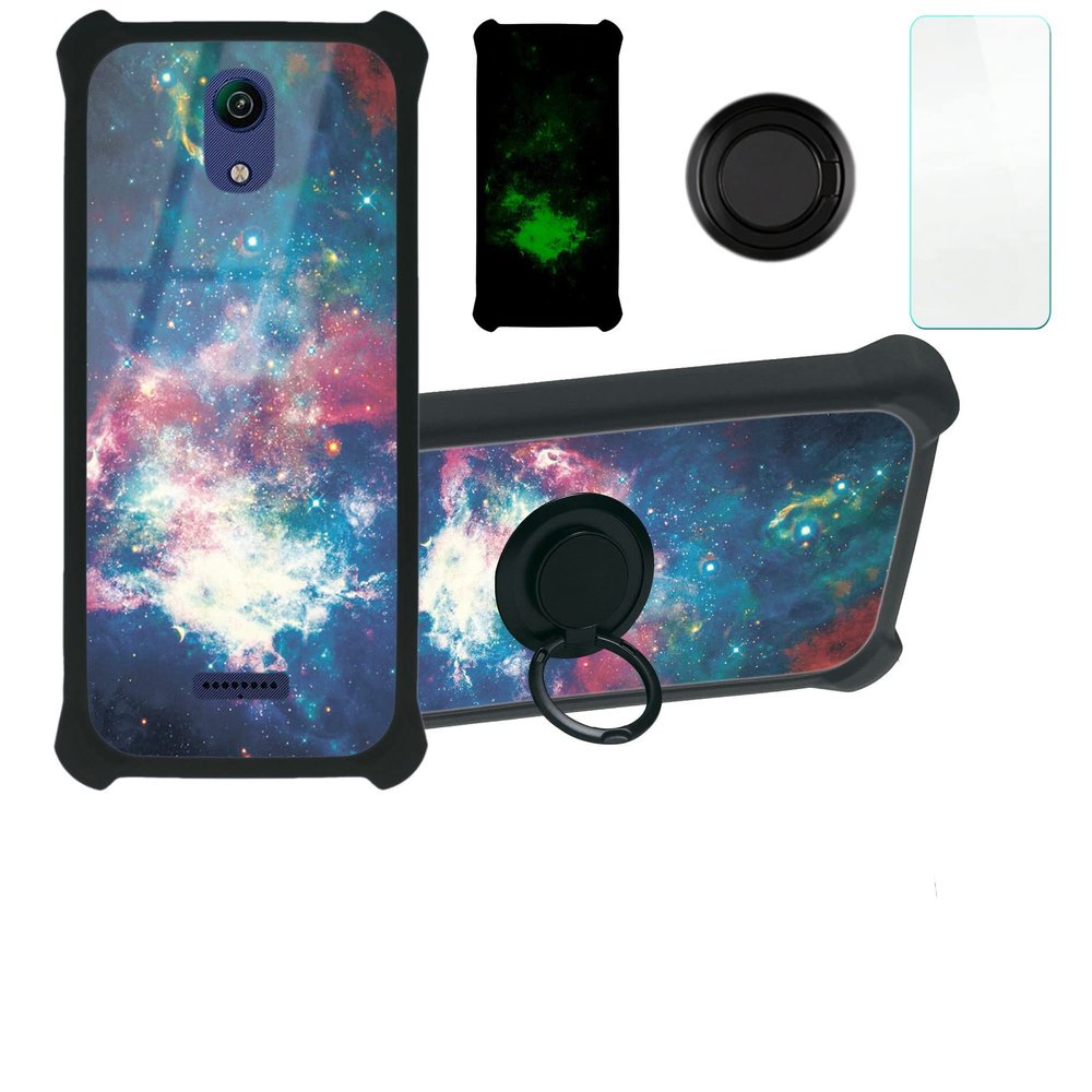 jioeuinly Cricket Vision 2 Case Compatible with Cricket Vision 2(U304ac) Phone Case Cover [with Tempered Glass Screen Protector][Hard PC + Soft Silicone][Ring Support] [Luminous Effect] YGH-YH