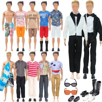 19 PCS Doll Clothes for Dolls Including Handmade 1 Suit 5 Tops 5 Pants Casual Wear 2 Beach Pants 4 Pair of Shoes 1 Glasses 1 Surfboard for 11.5 Inch Boy Dolls Outfits for Boyfriend Doll in Random