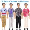 19 PCS Doll Clothes for Dolls Including Handmade 1 Suit 5 Tops 5 Pants Casual Wear 2 Beach Pants 4 Pair of Shoes 1 Glasses 1 Surfboard for 11.5 Inch Boy Dolls Outfits for Boyfriend Doll in Random view 3