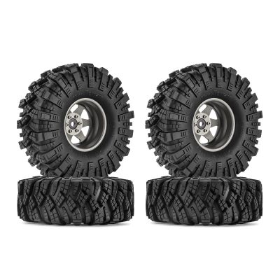 INJORA 1.9 S5 Mud Tires Set Offset -8.9mm Beadlock Wheel Rim for 1/10 RC Crawler Car Axial SCX10 90046 UTB18 TRX4 SCX10 Pro (Grey)