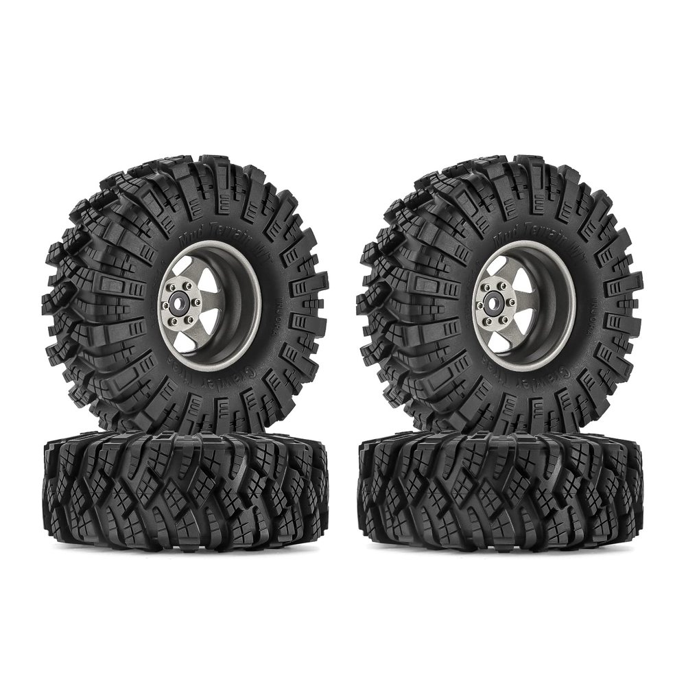 INJORA 1.9 S5 Mud Tires Set Offset -8.9mm Beadlock Wheel Rim for 1/10 RC Crawler Car Axial SCX10 90046 UTB18 TRX4 SCX10 Pro (Grey)