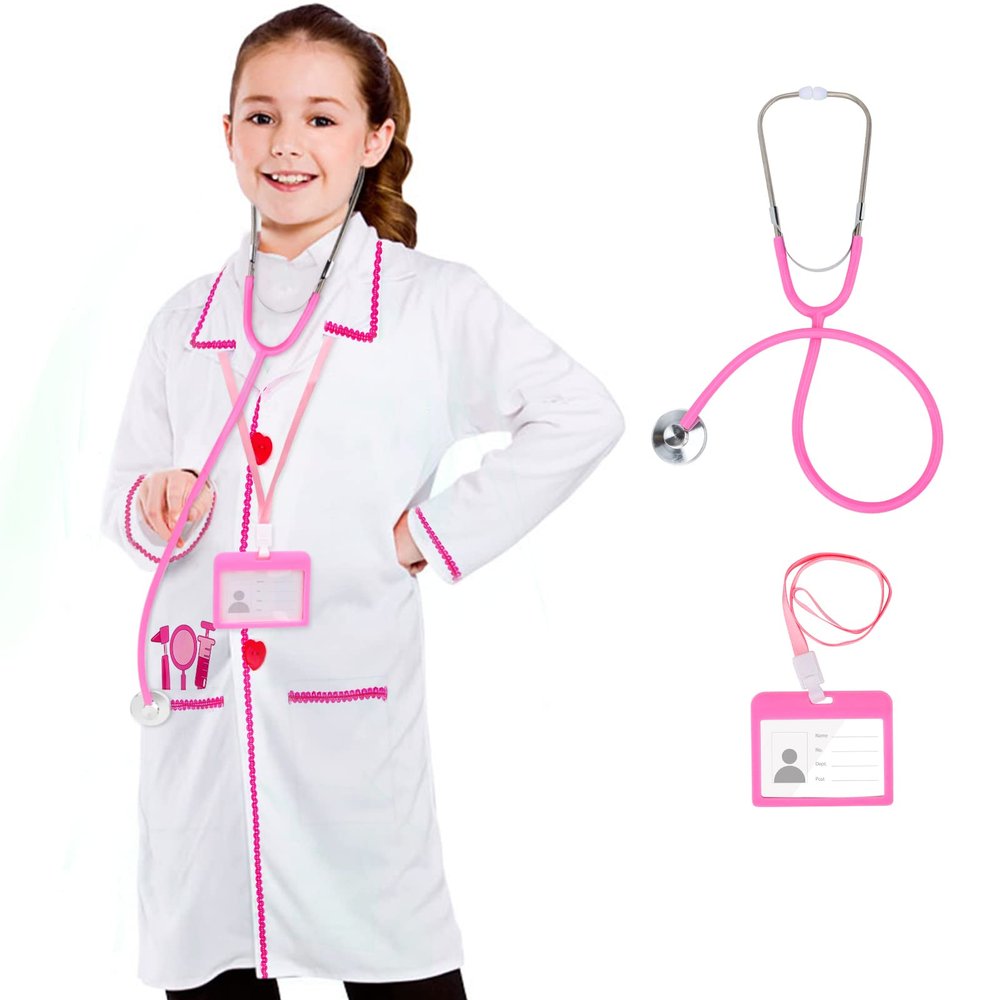 ANPHILE Kids Doctor Costume, Pink Doctor Lab Coat with Working Stethoscope - Halloween Costume for Girls