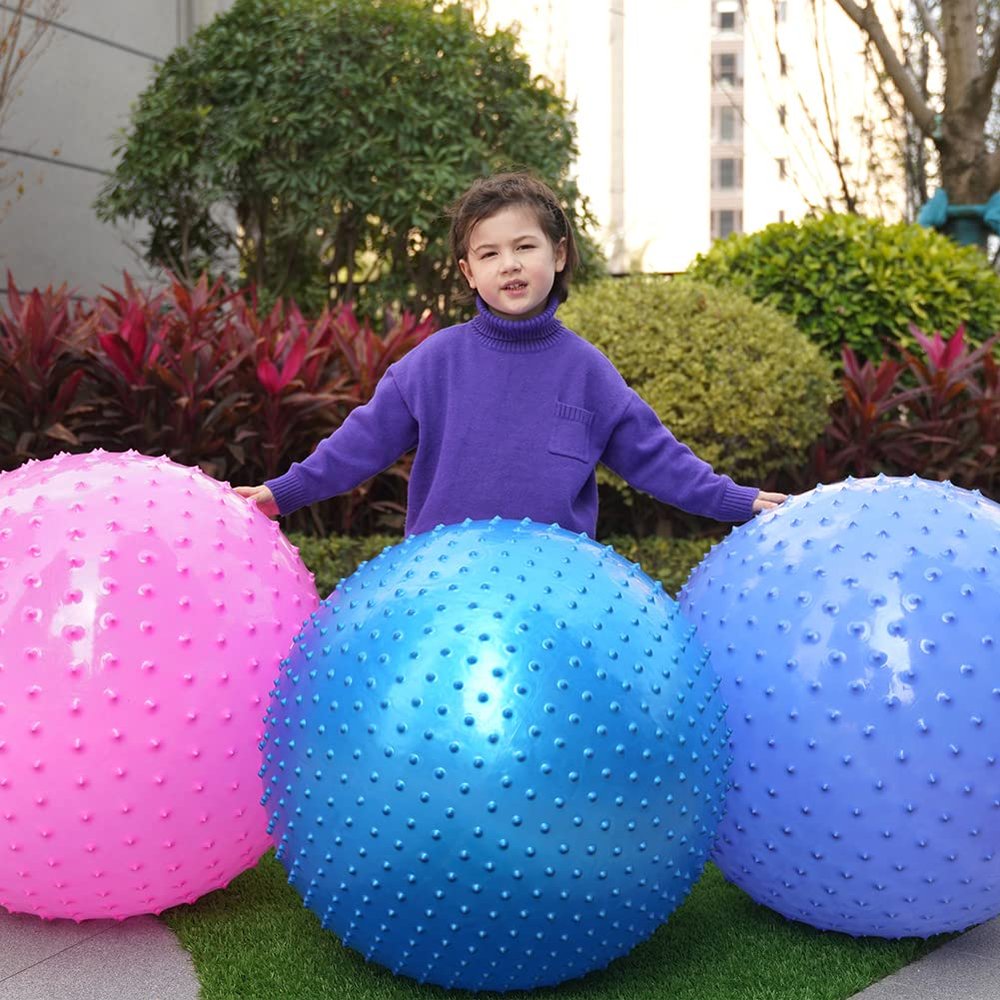 penepico Large Sensory Massage Ball for Kids, 2 Pack 33.5" 85CM Bouncy Exercise Balls for Toddlers, Big Inflatable Toys with Tactile Spikes, Outdoor Giant Yoga Balls, Large Beach Ball (Blue+Pink)