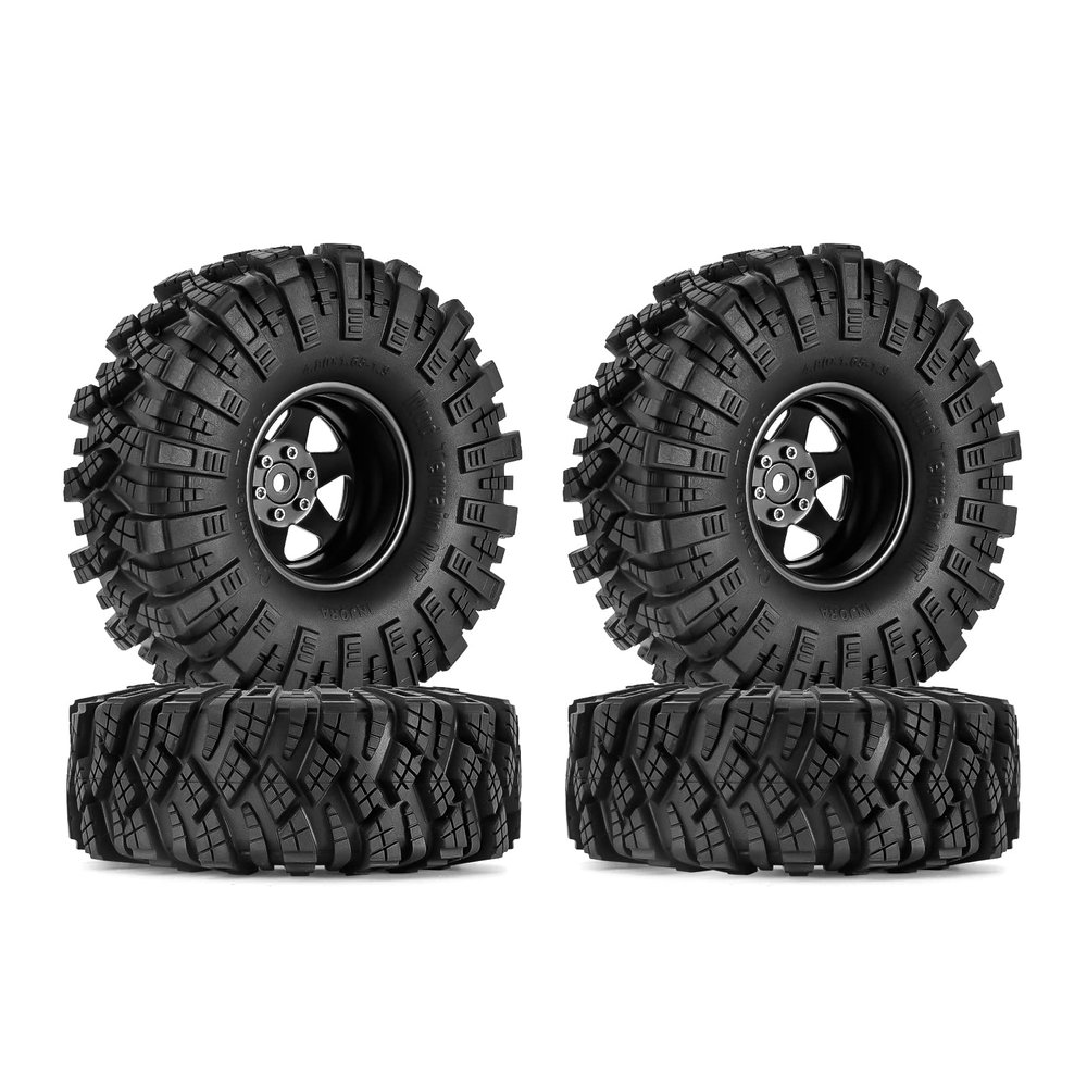 INJORA 1.9 S5 Mud Tires Set Offset -8.9mm Beadlock Wheel Rim for 1/10 RC Crawler Car Axial SCX10 90046 UTB18 TRX4 SCX10 Pro (Black)