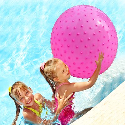 penepico Large Sensory Massage Ball for Kids, 2 Pack 33.5" 85cm Pink Bouncy Exercise Balls for Toddlers, Big Inflatable Toys with Tactile Spikes, Outdoor Giant Yoga Balls, Large Beach Ball