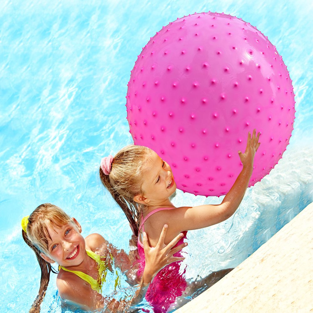 penepico Large Sensory Massage Ball for Kids, 2 Pack 33.5" 85cm Pink Bouncy Exercise Balls for Toddlers, Big Inflatable Toys with Tactile Spikes, Outdoor Giant Yoga Balls, Large Beach Ball