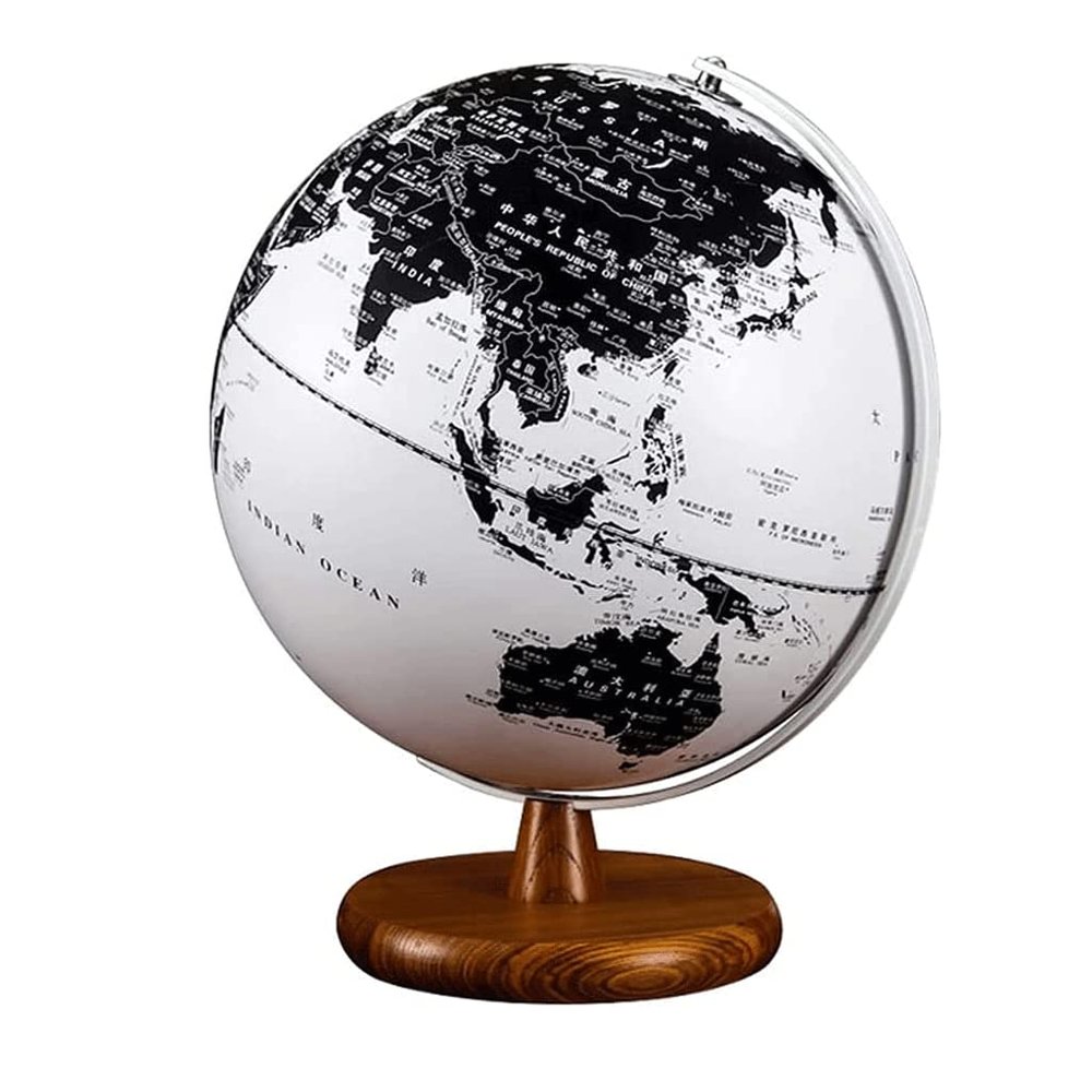 Globe High-Definition World Globe Black and White Globe Led Lights Rotating Children's Office Decoration Wooden Base Globe Globe for Decor
