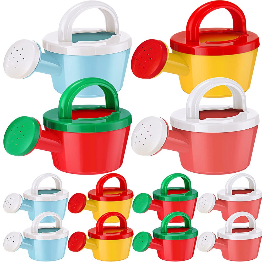 Sosation 12 Pieces Watering Can for Kids Bath Buckets Toys Play Sand Toys Plastic Small Watering Pot with Handles for Childrens Gardening Tools Beach Playing Sand(Basic Style)