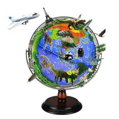 OLOTU Globe Newest World Globe 3D Lighted Illuminated Globe with Wooden Stand Kids Adult Learning Globe Diameter 7.7 Inches Globe for Decor