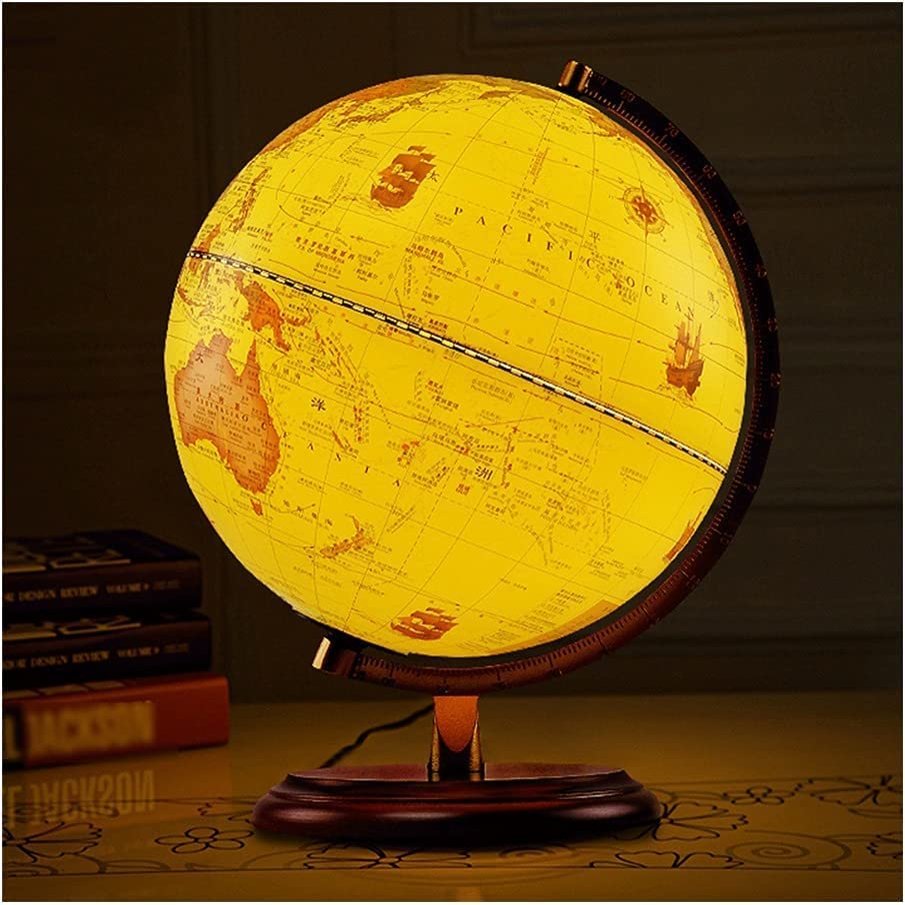 OLOTU Globe World Globe Wooden Base Illuminated Globe 12.5 Inch Retro Tabletop Rotating Earth Geography Globe Kids Decorative Globe Globe for Decor