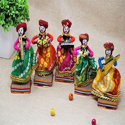 MC Recycled Material Rajasthani Musician Bawla Puppets Idol 11 x 28 cm Multicolor, 5 Pieces (Male Puppets) (Male Puppets)