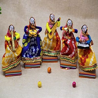 MC Recycled Material Rajasthani Musician Bawla Puppets Idol 11 x 28 cm Multicolor, 5 Pieces (Female Puppets)