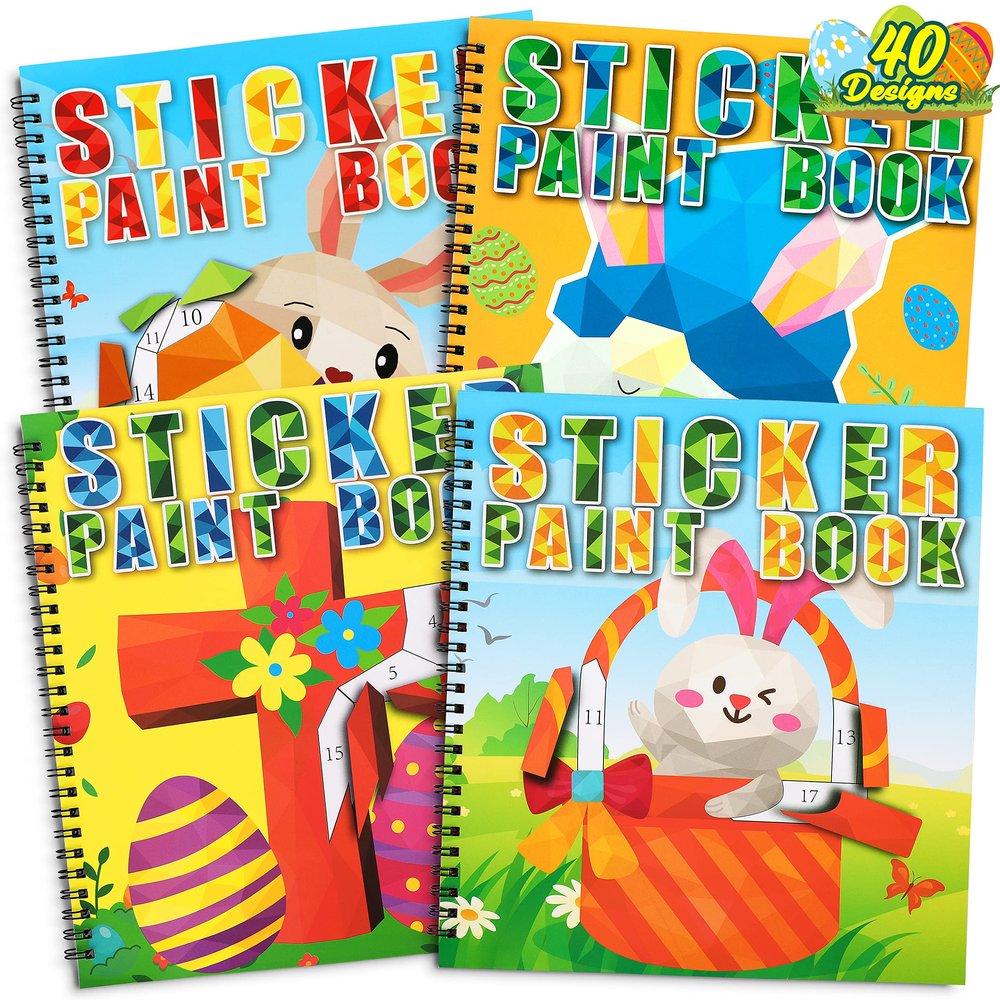 90shine 4PCS Easter Crafts for Kids Ages 4-8 Sticker Books - Basket Stuffer Gift Includes Bunny Egg Chick Gnome and More Designs Create 40 Pictures