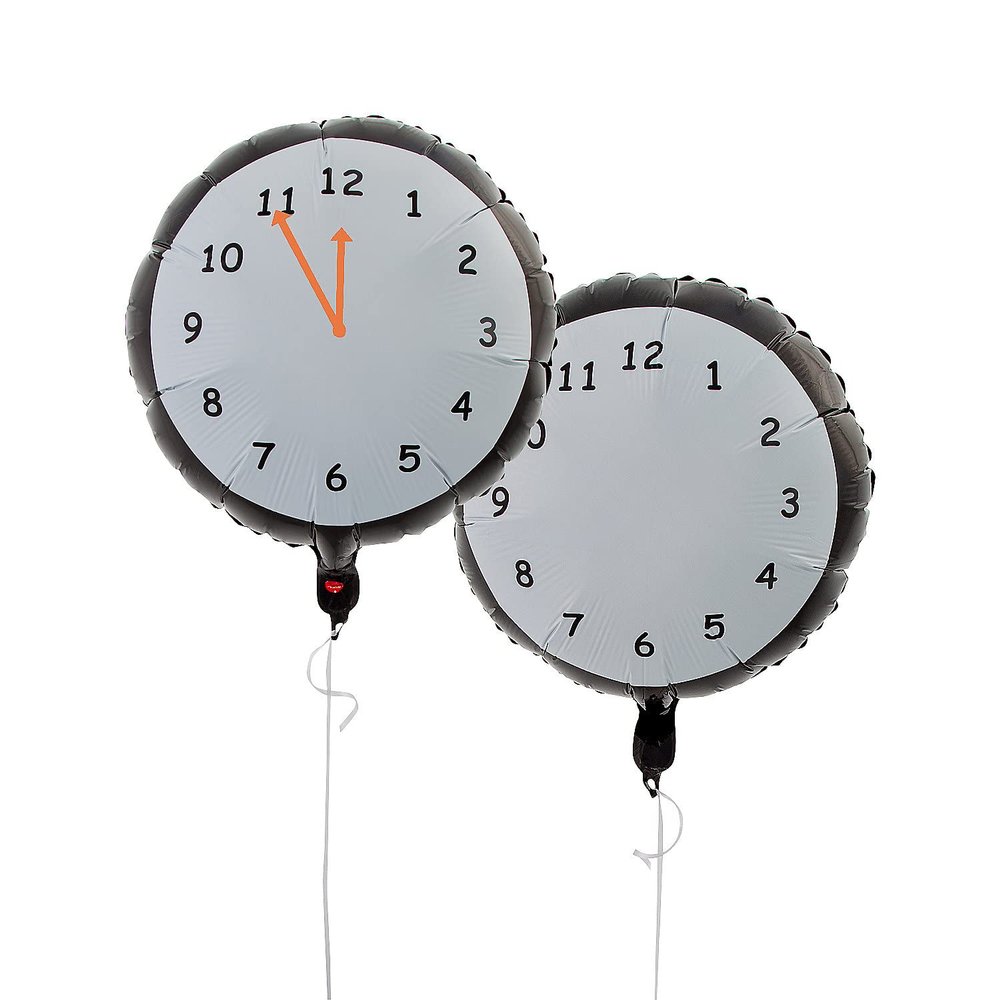 New Years Eve Countdown Clock Mylar Balloons, 6 Pieces