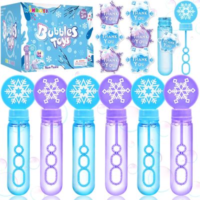 Winrayk 24 Large Snowflake Bubble Wands with Gift Card, Frozen Party Favors for Kids Bubbles Bulk, Winter Christmas Birthday Gift Pinata Filler Goodie Bag Stuffer Boys Girls Valentines Classroom Prize