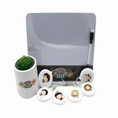 Culture Fly Friends Whiteboard Set - Retro Multicolored Writing Board with Dry Erase Board, String Lights, Planter